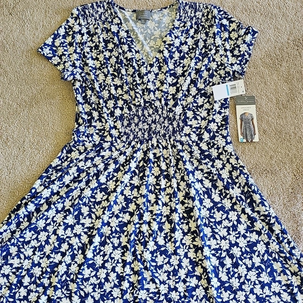 Floral Blue and White Womens  Dress